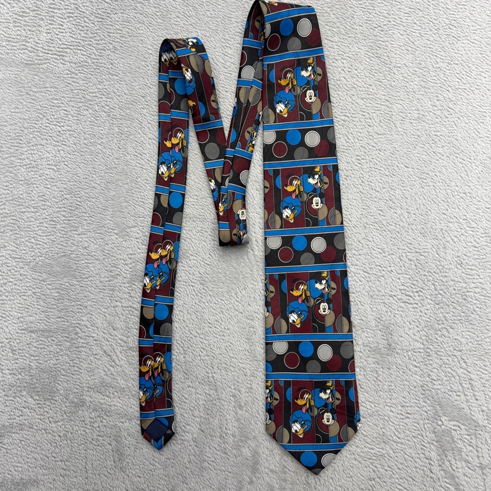 Disney Tie Mens OS Multi Mickey Mouse Donald Duck Goofy Pluto Vintage 90s Print